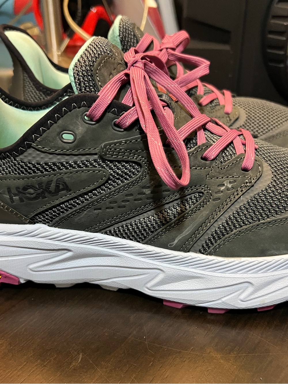 Hoka Gray and Pink Women's Athletic Shoes with White Midsole